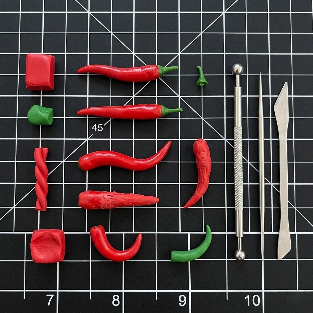 8Pcs Miniature Red Chili Pepper Set – Hand-Sculpted 1:6 Scale Dollhouse Chili Peppers with Glossy Skin and Green Stems, Realistic Tiny Hot Peppers for Blythe & Barbie Kitchen Dioramas, Resin Jewelry & Polymer Clay Food Miniatures