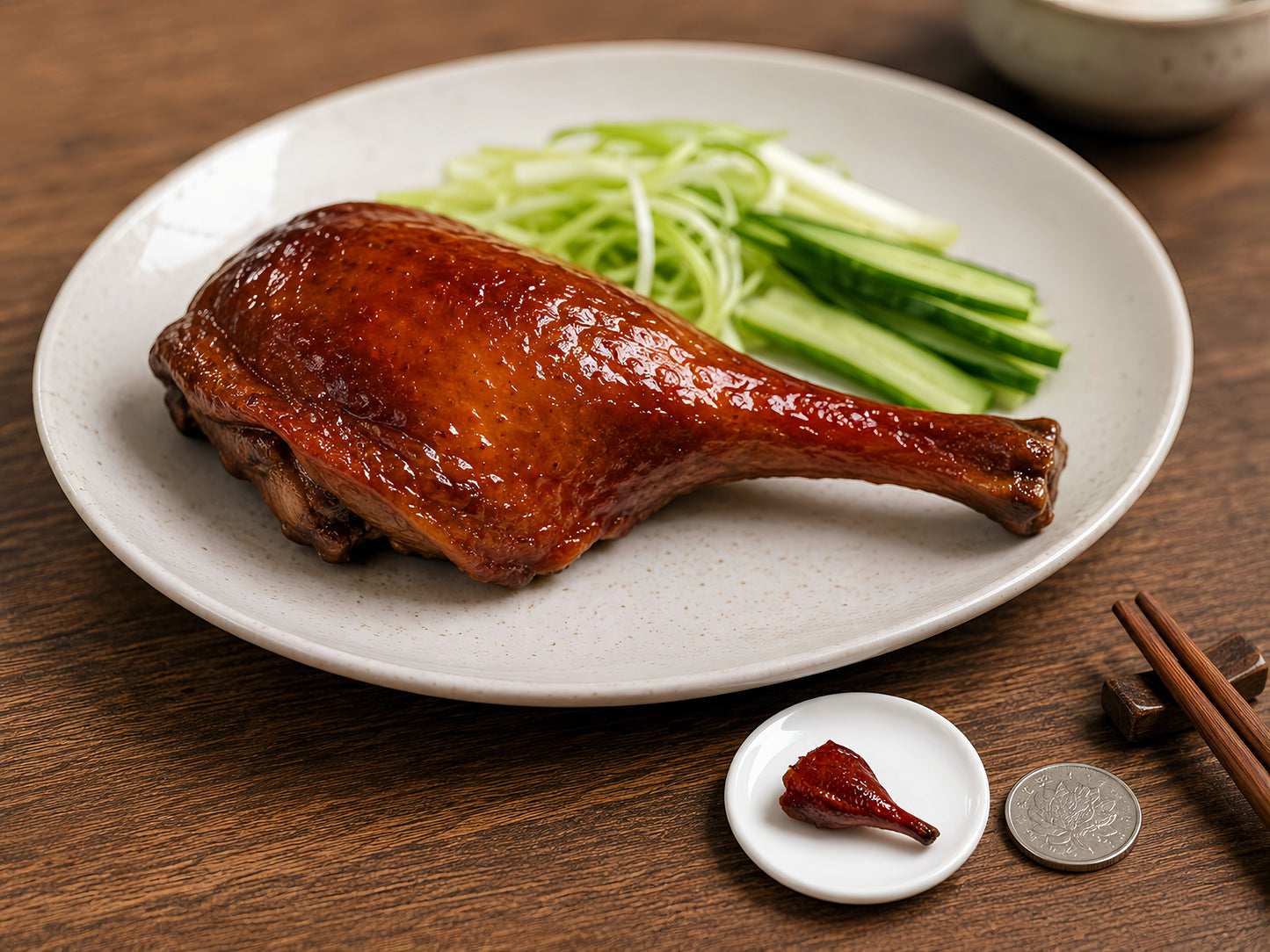 Miniature Roast Goose – Hand-Sculpted 1:6 Scale Dollhouse Whole Cantonese Roast Goose on a Plate, Glossy Crispy Skin, Realistic Chinese Siu Mei Dish for Blythe & Barbie Dioramas, Resin Jewelry & Polymer Clay Food Miniatures