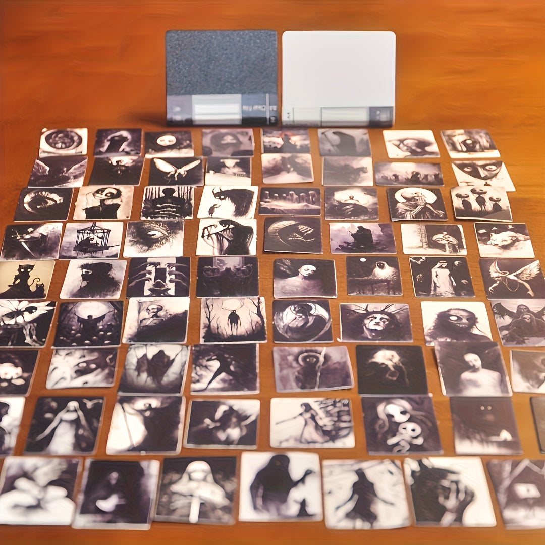 70-Piece Gothic Horror Miniature Art Paper Set for Model House Accessories - 70 Dark Charcoal Drawings, 14+ Adult Crafts, Halloween Diorama Decor, Witch & Fantasy Scenes
