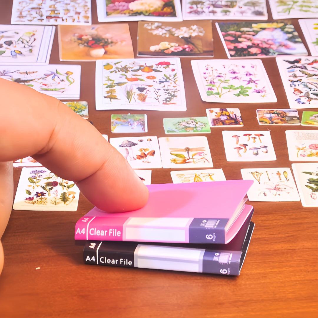 48-Piece Miniature Dollhouse Plant Posters & Flower Art Postcards with 2 Sets of A4 Office File Folder Miniature Scenes - Ideal for Creative Gifts and Unique Novelty Collectibles for Ages 14+