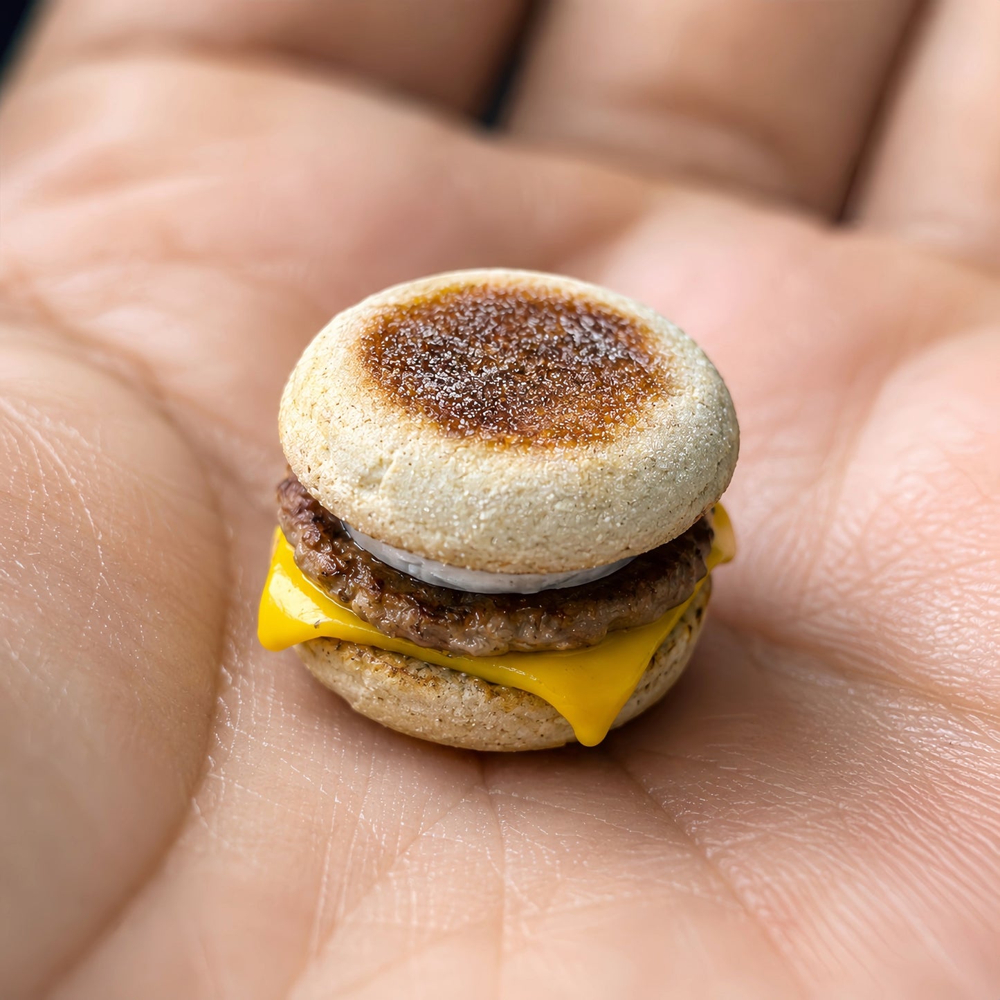 Miniature Burger Collection - Hand-Sculpted 1:6 Scale Dollhouse Burgers, 4 Styles: Classic Cheeseburger, Sesame Beef Burger, Fried Chicken Burger & Breakfast Muffin Sandwich, Realistic Tiny Fast Food for Blythe & Barbie Dioramas, Polymer Clay Food