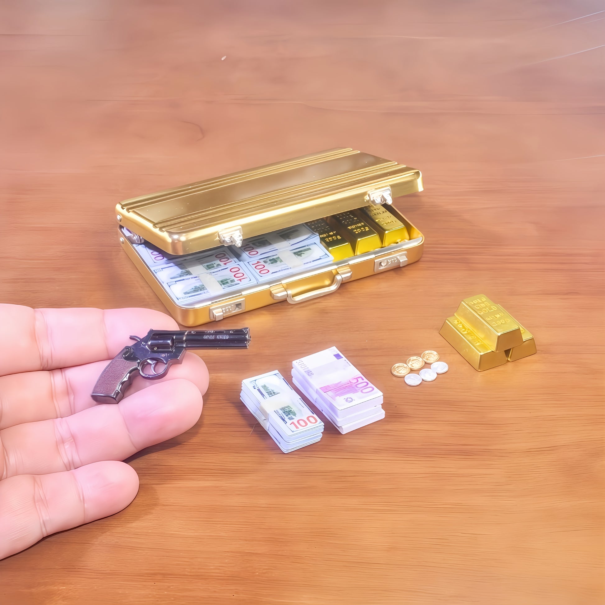 gold briefcase diorama prop set 1:6 scale fdmini
