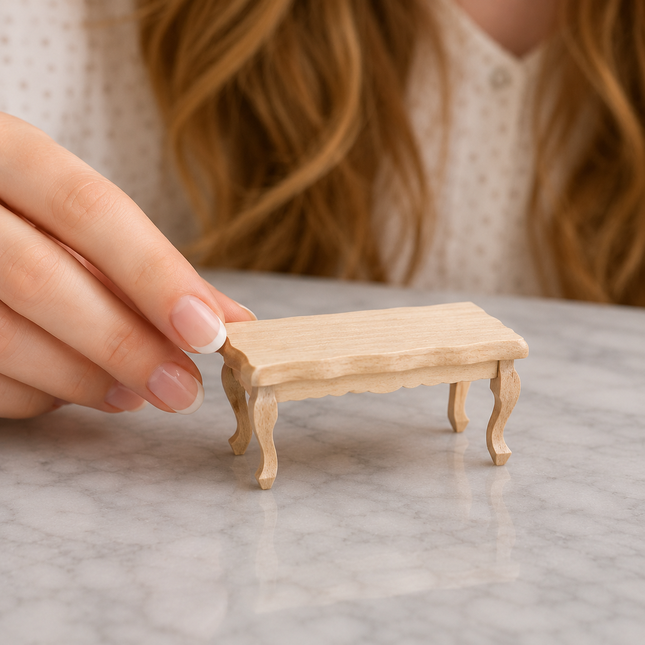 FDMINI Mini DIY Unfinished Wood Furniture – Paintable Miniature Table, Nightstand, Crib & Shelf for 1:12 Scale Dollhouse, OB11 & BJD Scenes (9 Styles)