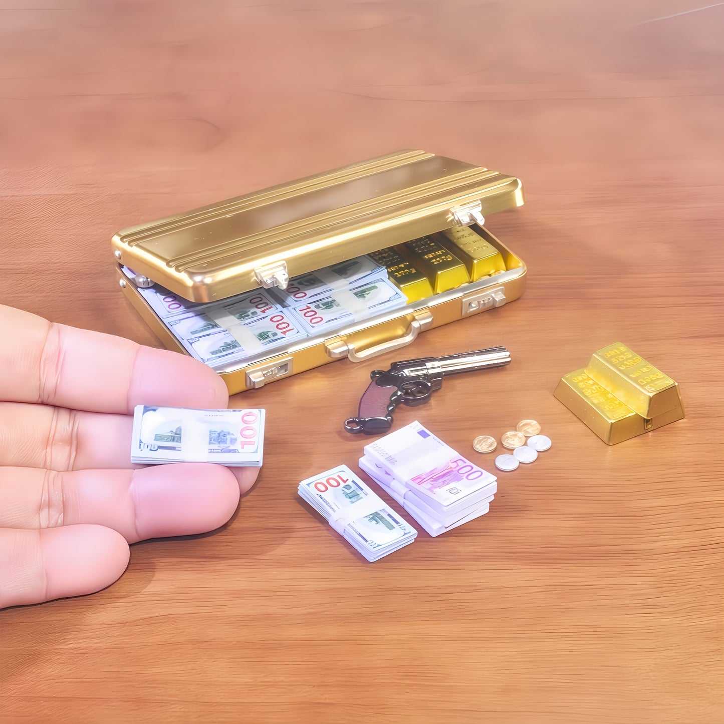gold briefcase diorama prop set 1:6 scale fdmini
