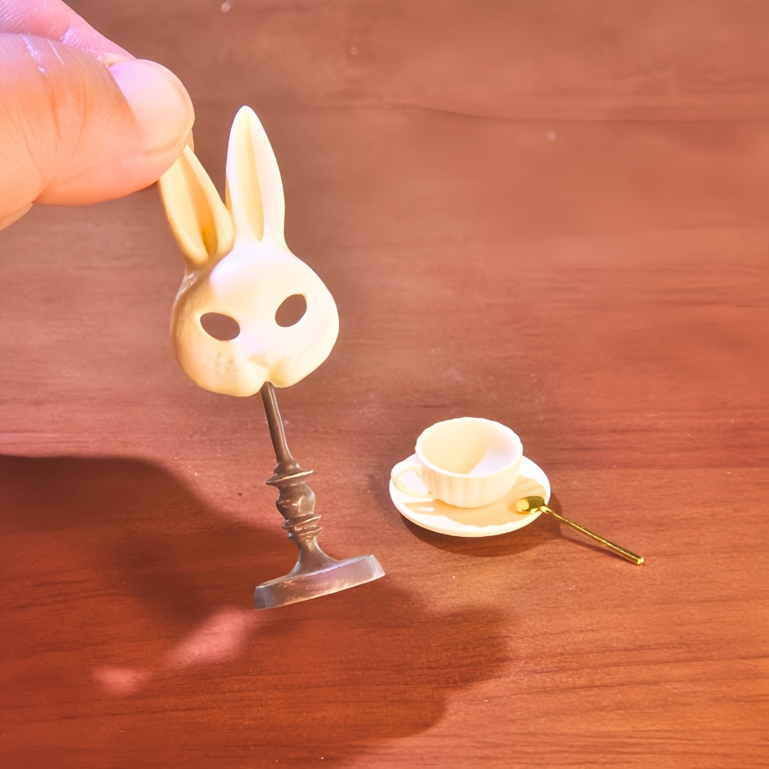 1:6 Scale Miniature Rabbit Mask, Gold & Silver Candle Holders, and Coffee Cup Set - Ideal for Creative Gifts, Dollhouse Accessories, and Unique Novelty Collectibles for Ages 14+