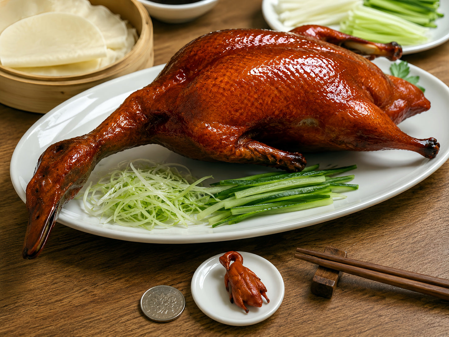 Miniature Roast Goose – Hand-Sculpted 1:6 Scale Dollhouse Whole Cantonese Roast Goose on a Plate, Glossy Crispy Skin, Realistic Chinese Siu Mei Dish for Blythe & Barbie Dioramas, Resin Jewelry & Polymer Clay Food Miniatures