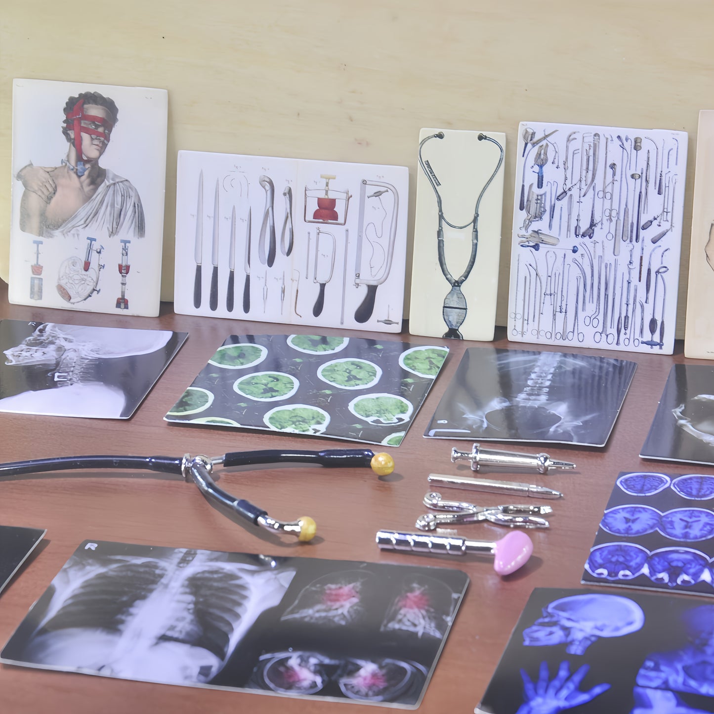 62-Piece 1:6 Scale Miniature Medical Posters & Instruments Set - Ideal for Creative Gifts, Dollhouse Accessories, and Unique Novelty Collectibles for Ages 14+