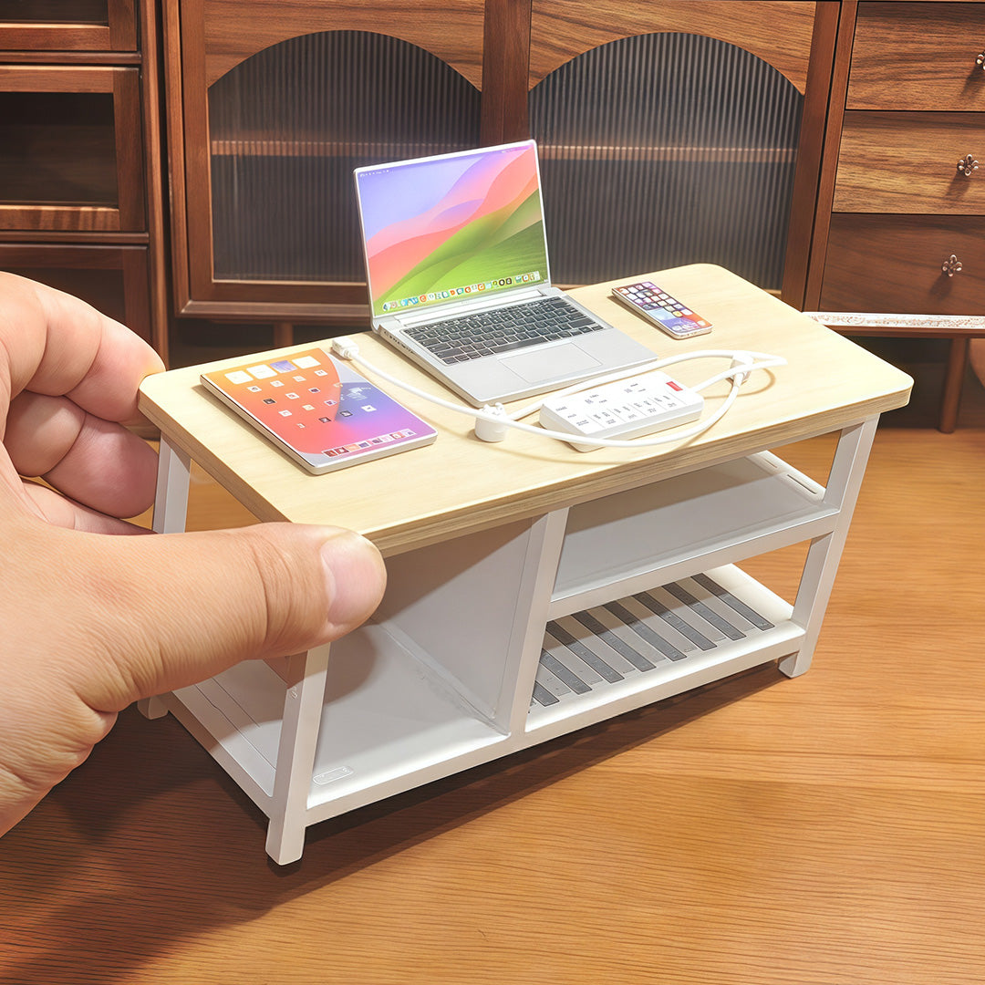 1:6 Scale Miniature Modern Tech Set - Dollhouse Laptop, Tablet, Smartphone & Power Strip - Realistic Office Accessories (Silvery Edition)