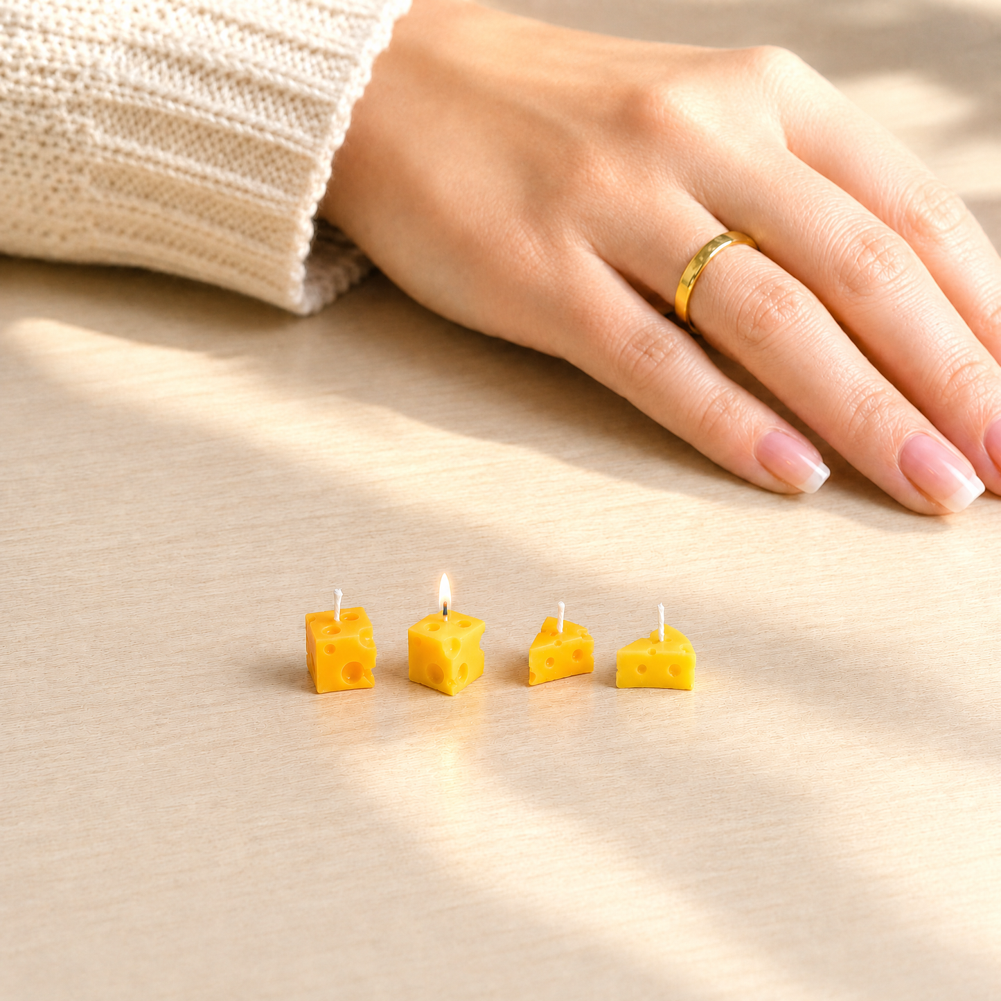 FDMINI Mini Cheese Candles – Set of 4 Handmade Miniature Swiss Cheese Candles for 1/6 1/8 1/12 Scale Dollhouse, BJD & Blythe Doll Scenes