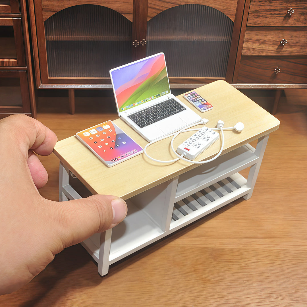 1:6 Scale Miniature Modern Tech Set - Dollhouse Laptop, Tablet, Smartphone & Power Strip - Realistic Office Accessories (White Edition)