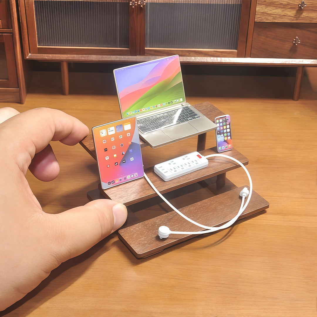 1:6 Scale Miniature Modern Tech Set - Dollhouse Laptop, Tablet, Smartphone & Power Strip - Realistic Office Accessories (Titanium  Edition)