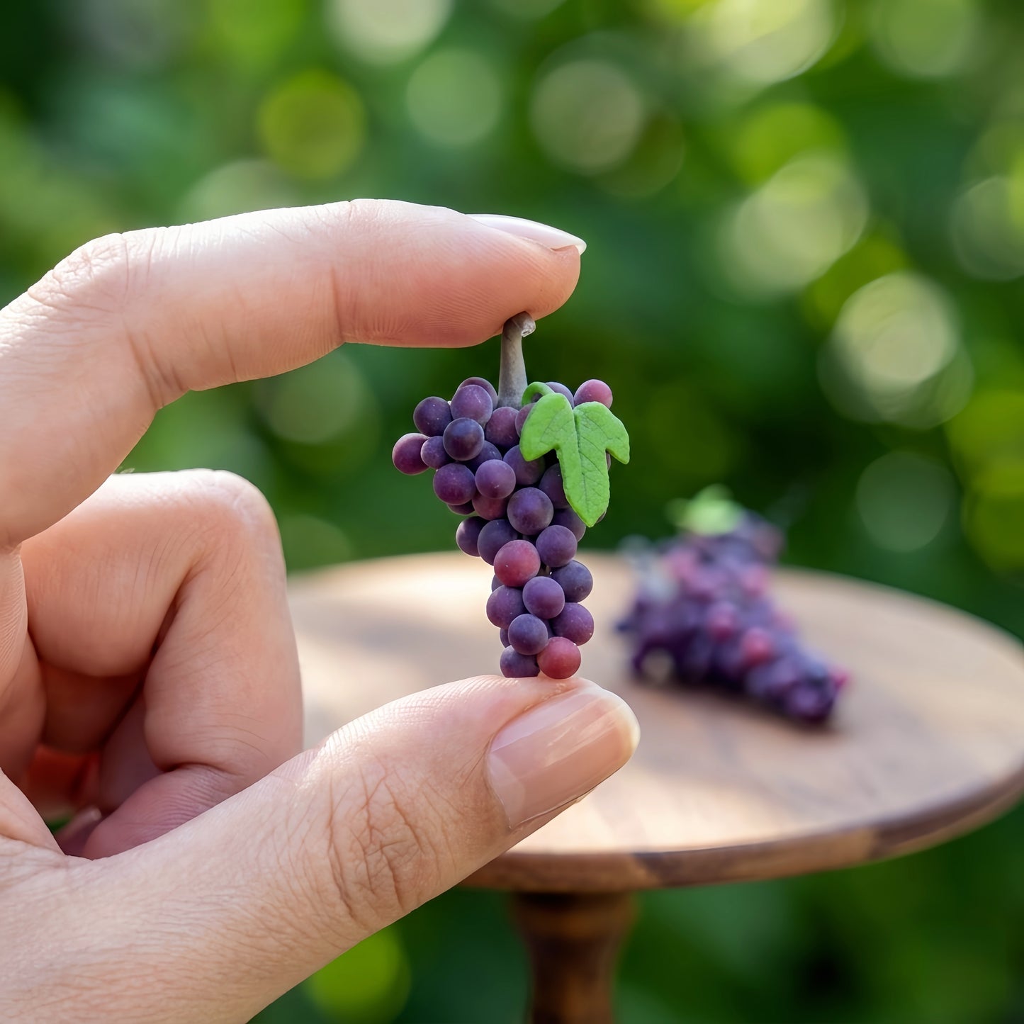Miniature Grapes - Hand-Sculpted 1:6 Scale Grape Clusters with Vine Tendrils, Leaves & Fruit-Shop Wrap, Purple & Shine Muscat Green, Realistic Dollhouse Fruit for Blythe & Barbie Dioramas, Polymer Clay Food