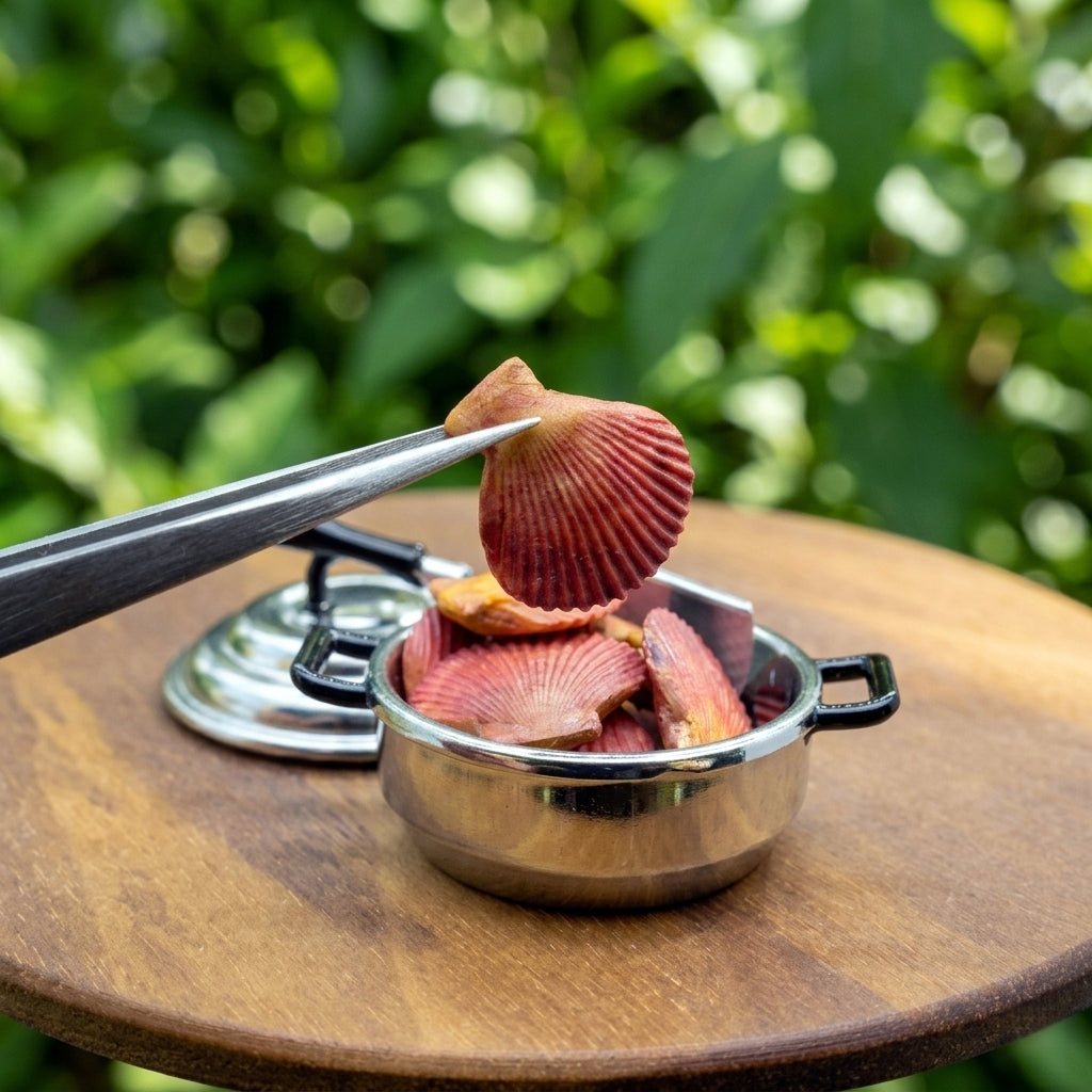 Miniature Scallops - Hand-Sculpted 1:6 Scale Scallops in the Shell with Ribbed Texture, Realistic Seafood Dollhouse Food for Blythe & Barbie Kitchen Dioramas, Resin Jewelry & Polymer Clay Food