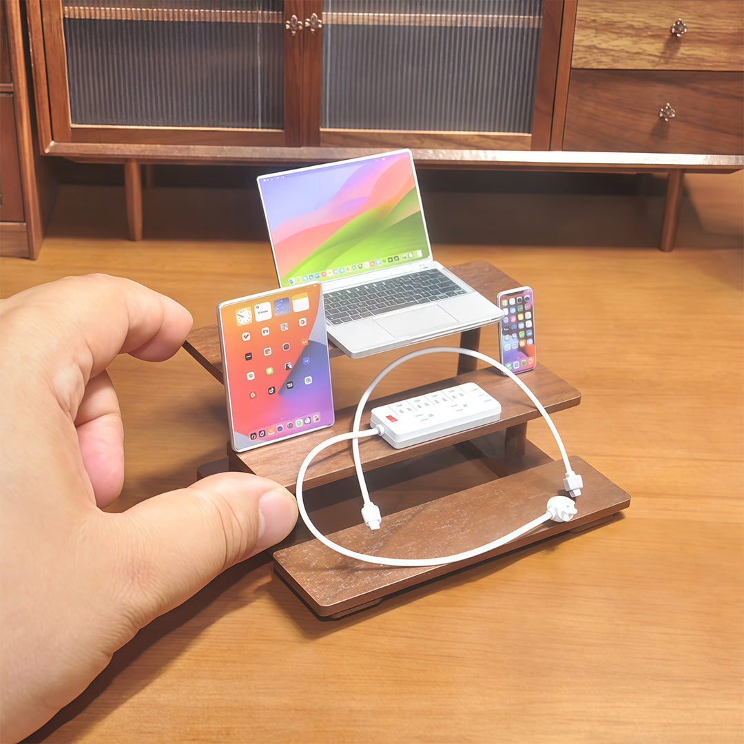 1:6 Scale Miniature Modern Tech Set - Dollhouse Laptop, Tablet, Smartphone & Power Strip - Realistic Office Accessories (Silvery Edition)