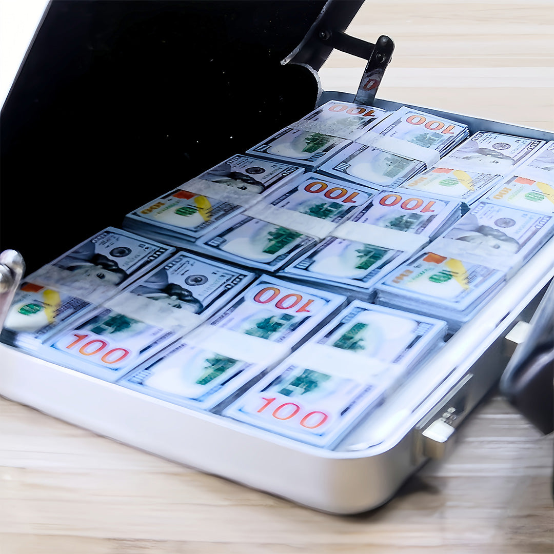 1:6 Silver Alloy Mini Briefcase Set - Creative Model House Decor for Adults, Office Style Replica with Security Case & Money Bundles, Miniature Photography Props