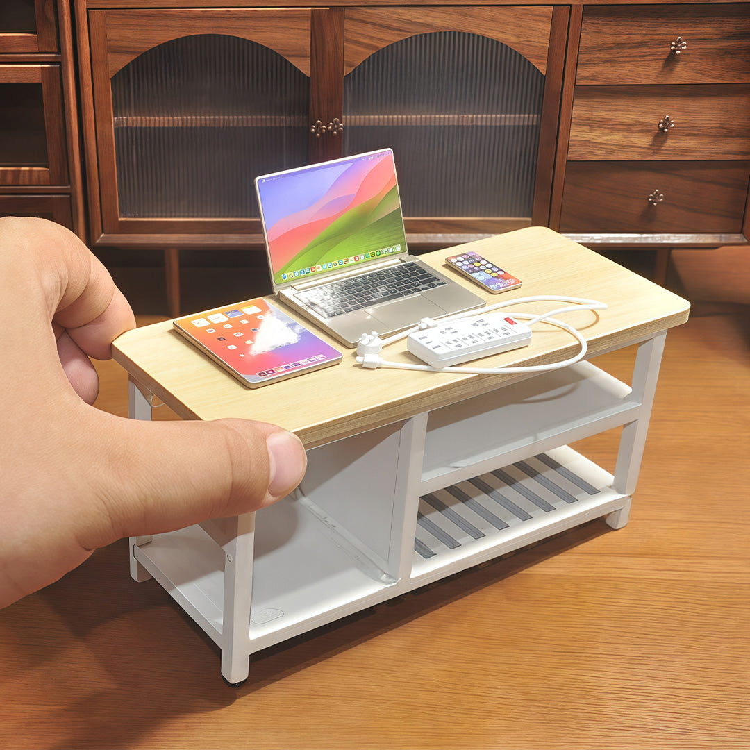1:6 Scale Miniature Modern Tech Set - Dollhouse Laptop, Tablet, Smartphone & Power Strip - Realistic Office Accessories (Titanium  Edition)