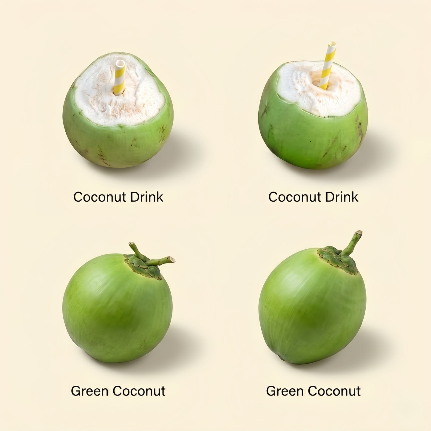 4Pcs Miniature Coconut Drink Set – Hand-Sculpted 1:6 Scale Green Coconut with Straw, Whole and Opened Tropical Fruit, Realistic Tiny Beach Food for Blythe & Barbie Dioramas, Resin Jewelry & Polymer Clay Fruit