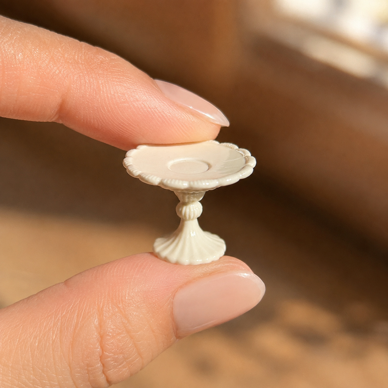 FDMINI Mini Footed Cake Stand – 2 Colors Miniature Pedestal Dessert & Fruit Tray for 1:6 Dollhouse, BJD & Blythe Scenes