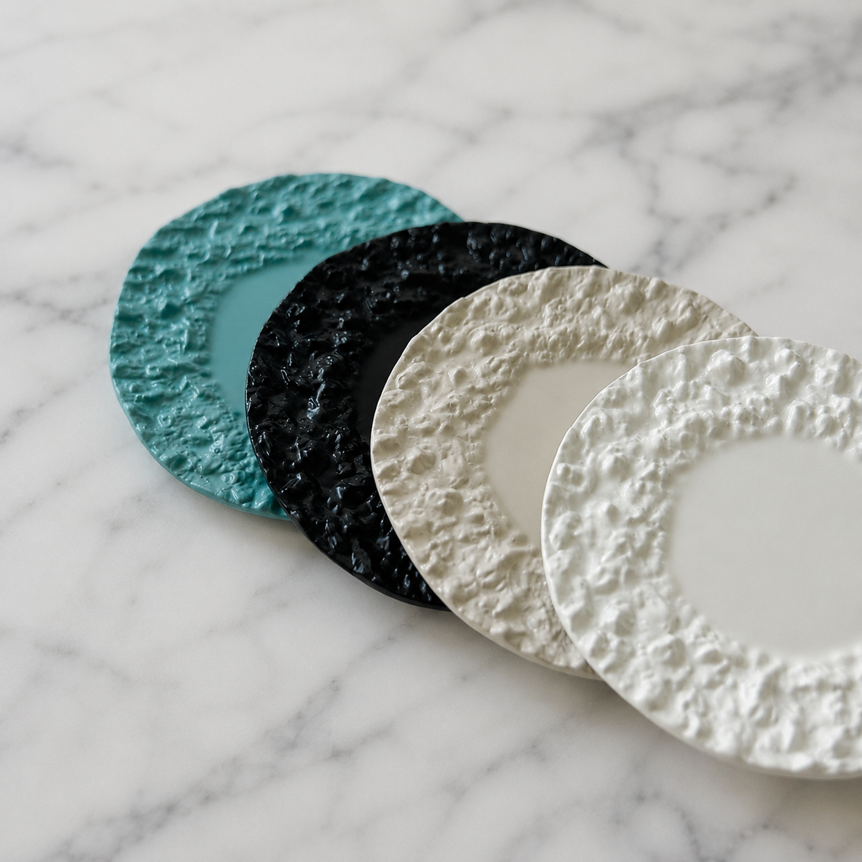 FDMINI Mini Round Stone-Texture Plates – 4 Colors × 3 Sizes Miniature Steak Plate & Charger for 1:6 Dollhouse, BJD & Blythe Scenes