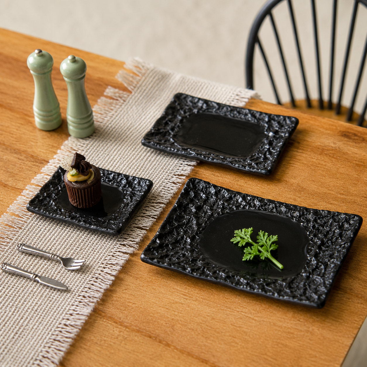 FDMINI Mini Rectangular Stone-Texture Plates – 4 Colors × 3 Sizes Miniature Steak Plate & Serving Tray for 1:6 Dollhouse, BJD & Blythe Scenes