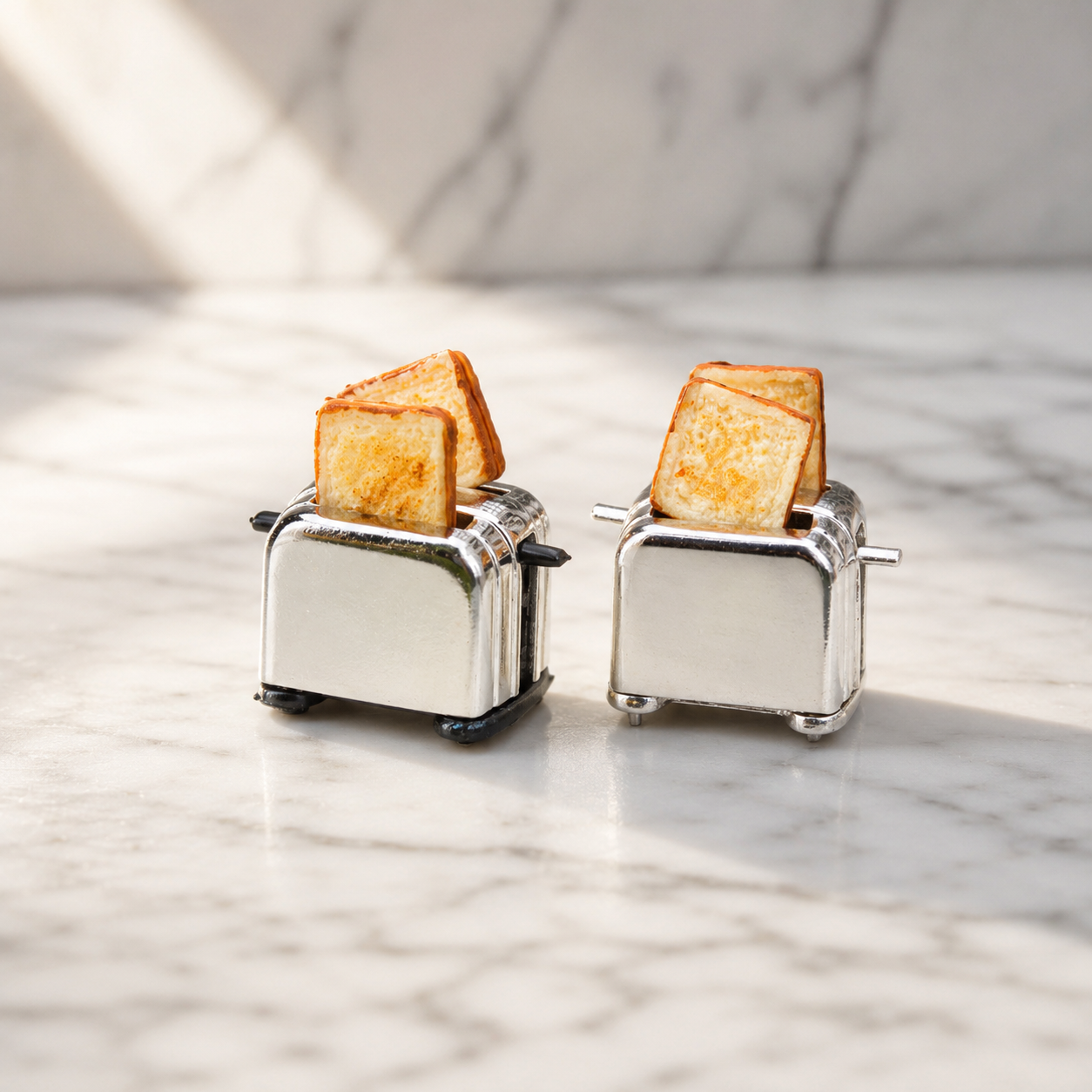FDMINI Mini Toaster – 2 Styles Miniature Bread Toaster with Pop-Up Toast for 1:6 & 1:12 Dollhouse Kitchen & Diorama Scenes