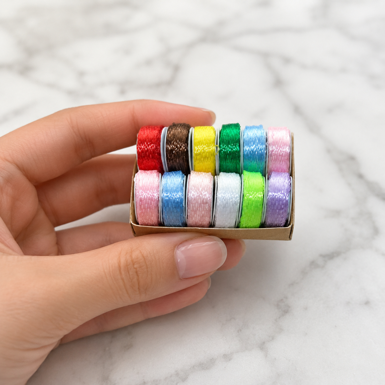FDMINI Mini Thread Spool Box – 12 Colors Miniature Sewing Thread Set in 2 Box Styles for 1:12 Dollhouse, OB11 & Doll Photo Props