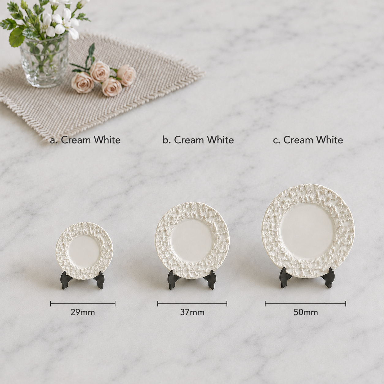 FDMINI Mini Round Stone-Texture Plates – 4 Colors × 3 Sizes Miniature Steak Plate & Charger for 1:6 Dollhouse, BJD & Blythe Scenes