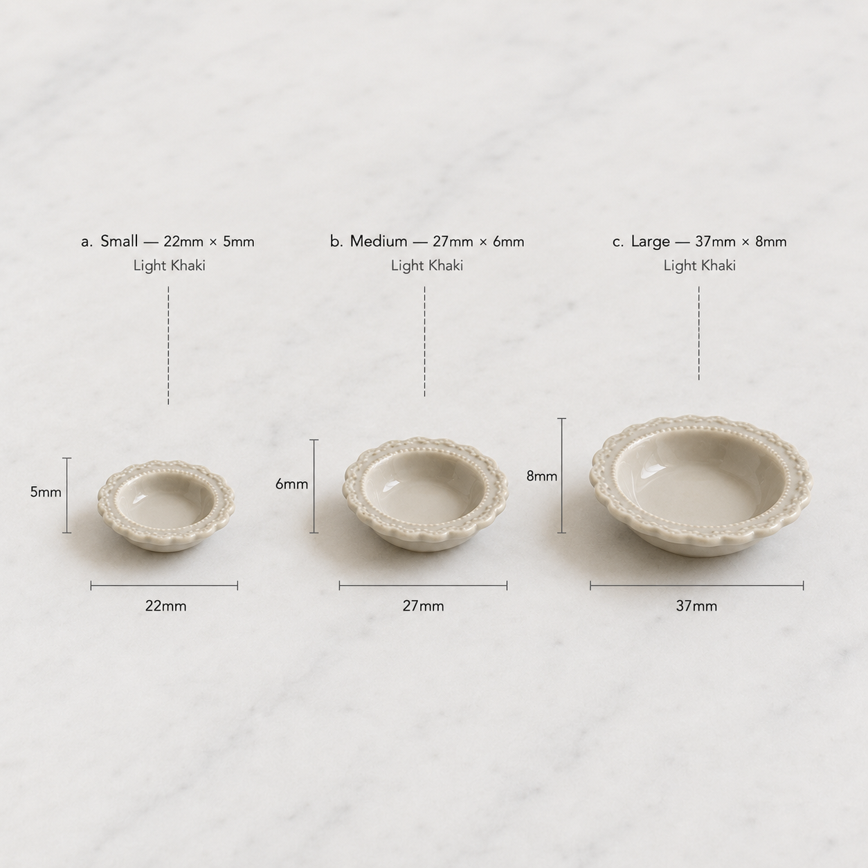 FDMINI Mini Lace-Edge Dishes – 4 Colors × 3 Sizes French Embossed Miniature Dessert Bowls for 1:12 Dollhouse & Roombox