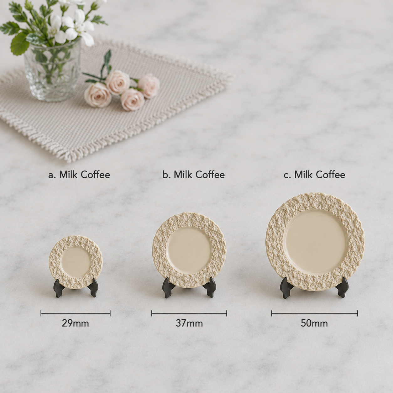 FDMINI Mini Round Stone-Texture Plates – 4 Colors × 3 Sizes Miniature Steak Plate & Charger for 1:6 Dollhouse, BJD & Blythe Scenes