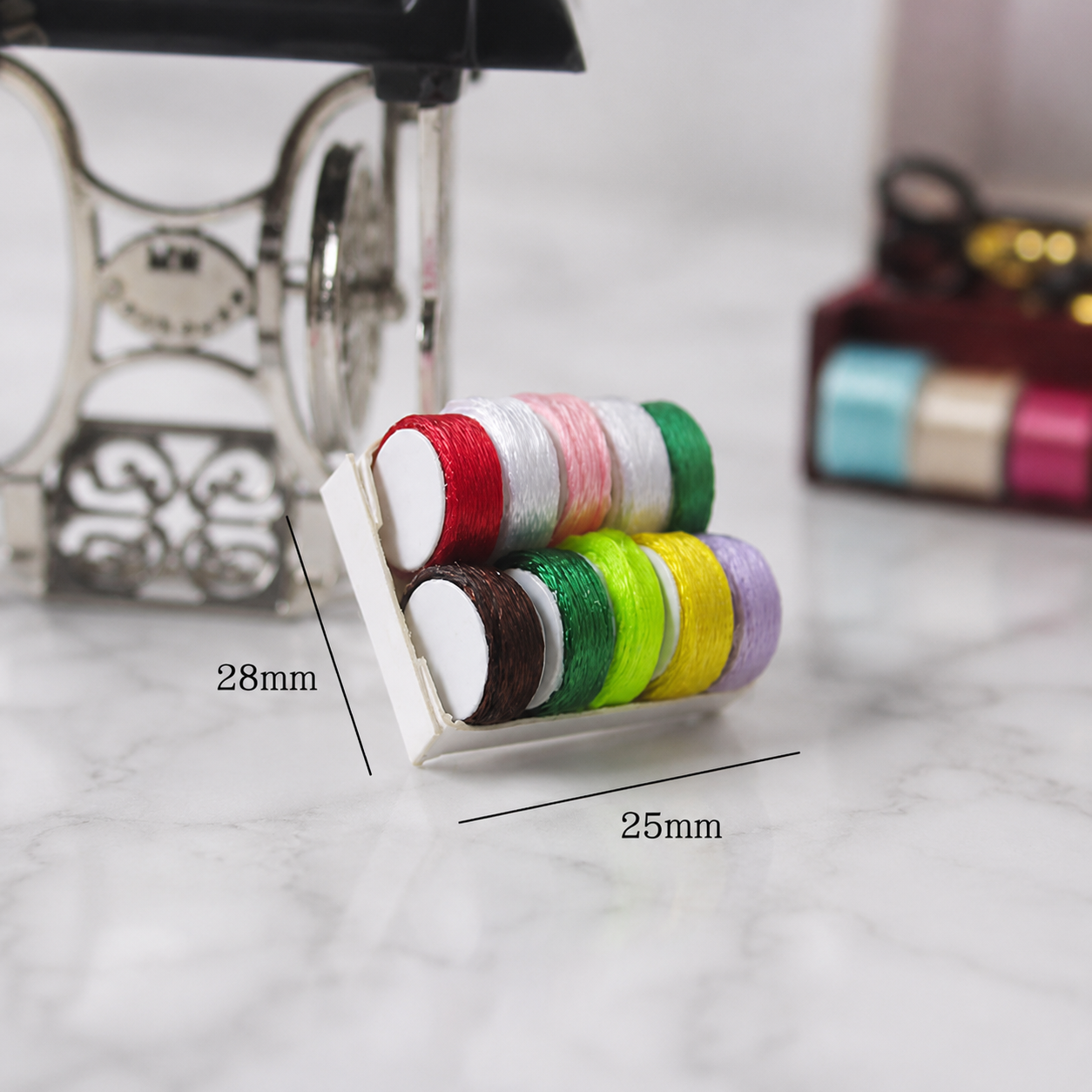FDMINI Mini Thread Spool Box – 12 Colors Miniature Sewing Thread Set in 2 Box Styles for 1:12 Dollhouse, OB11 & Doll Photo Props