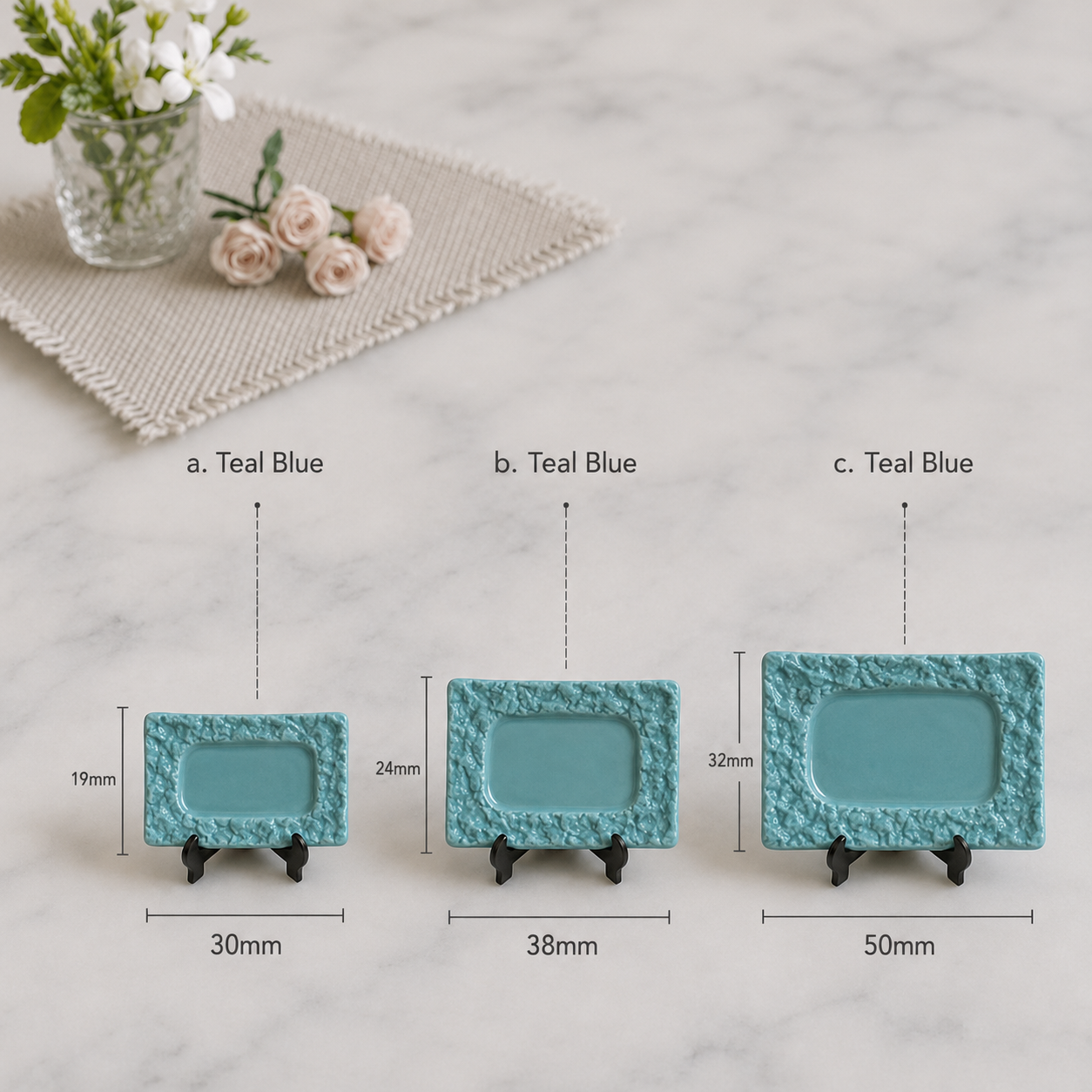 FDMINI Mini Rectangular Stone-Texture Plates – 4 Colors × 3 Sizes Miniature Steak Plate & Serving Tray for 1:6 Dollhouse, BJD & Blythe Scenes