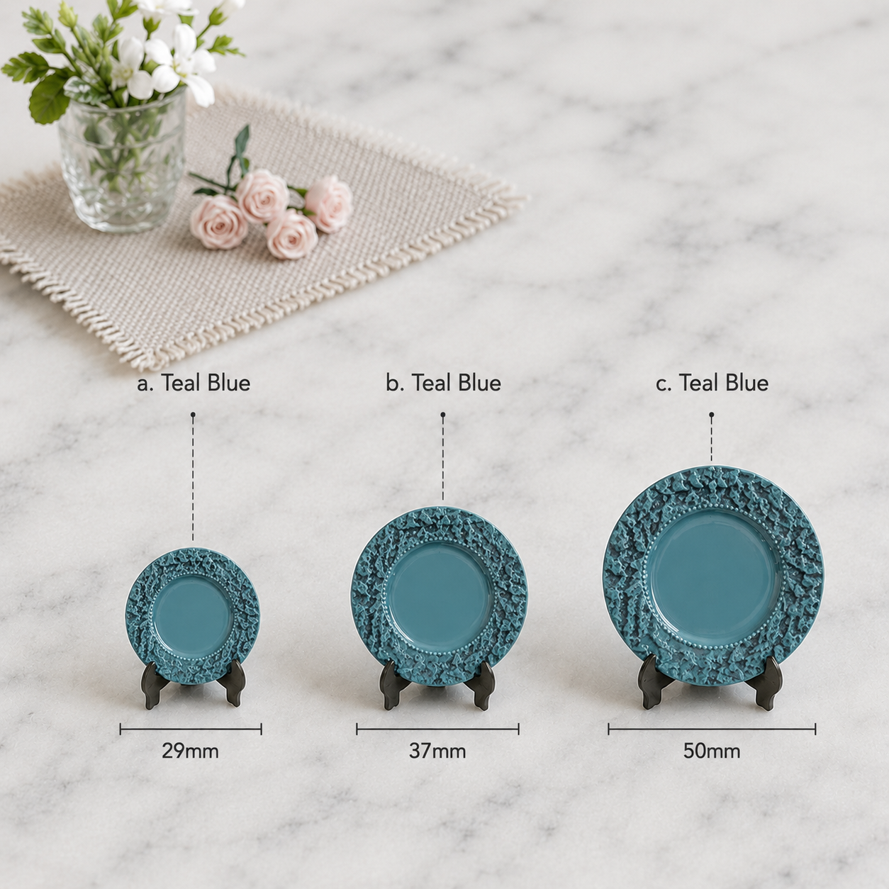 FDMINI Mini Round Stone-Texture Plates – 4 Colors × 3 Sizes Miniature Steak Plate & Charger for 1:6 Dollhouse, BJD & Blythe Scenes
