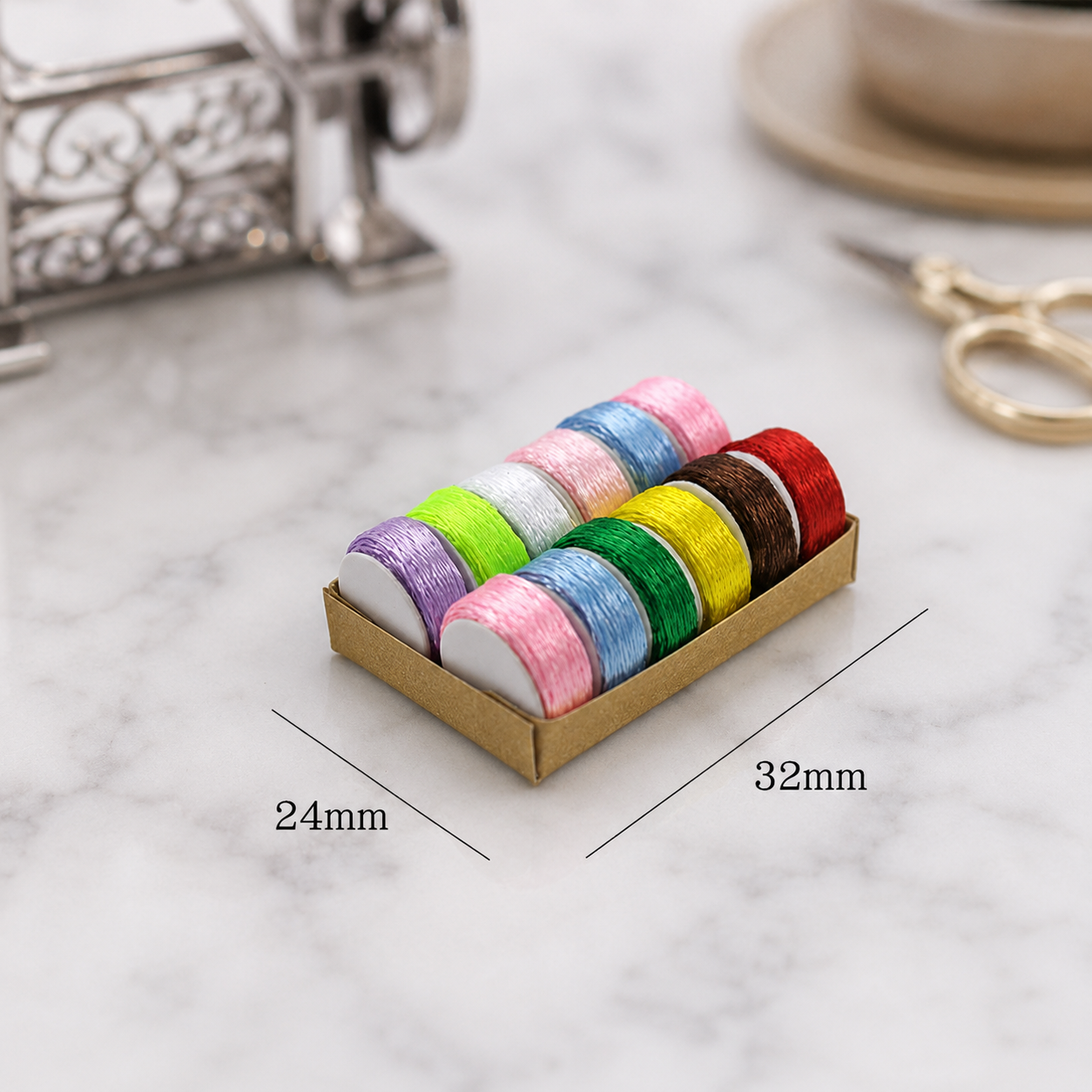 FDMINI Mini Thread Spool Box – 12 Colors Miniature Sewing Thread Set in 2 Box Styles for 1:12 Dollhouse, OB11 & Doll Photo Props