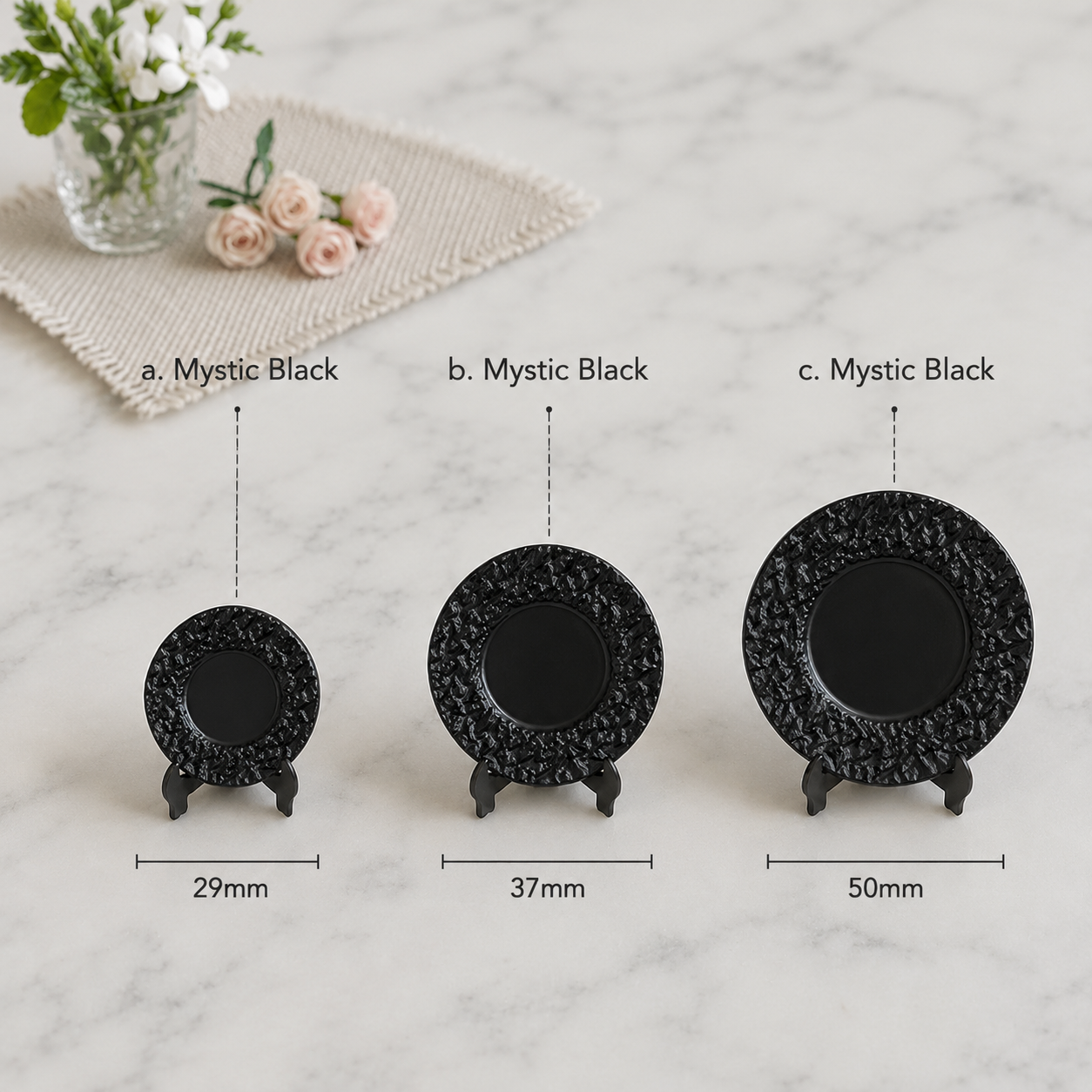 FDMINI Mini Round Stone-Texture Plates – 4 Colors × 3 Sizes Miniature Steak Plate & Charger for 1:6 Dollhouse, BJD & Blythe Scenes