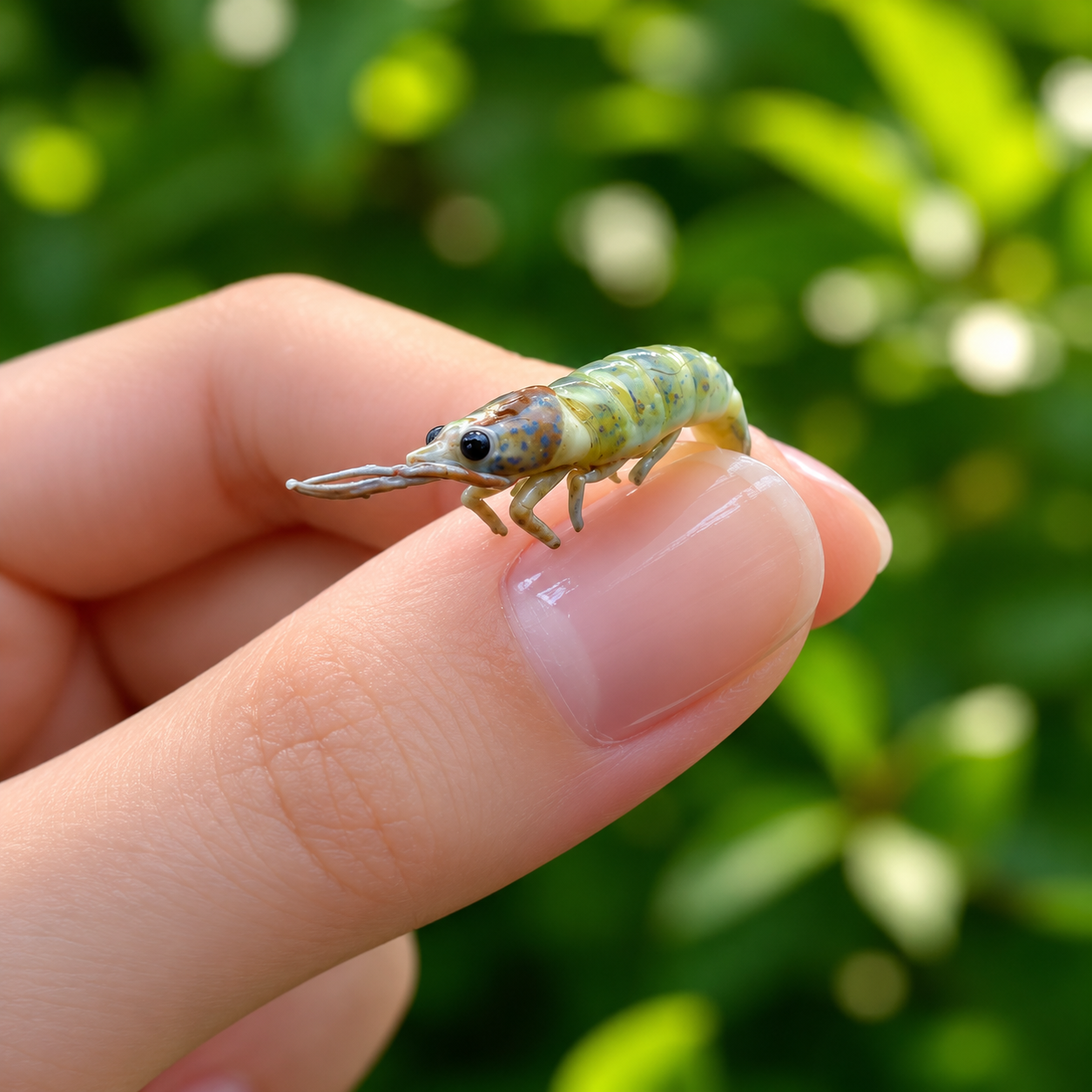 Miniature Raw Shrimp - Hand-Sculpted 1:6 Scale Fresh Whole Prawns with Heads, Translucent Gray-Green Body & Long Antennae, Realistic Seafood Dollhouse Food for Blythe & Barbie Kitchen Dioramas, Resin Jewelry & Polymer Clay Food