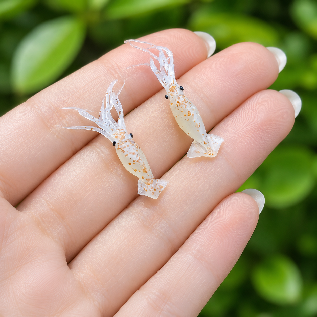 Miniature Raw Squid - Hand-Sculpted 1:6 Scale Fresh Baby Squid with Translucent Speckled Body & Tentacles, Realistic Seafood Dollhouse Food for Blythe & Barbie Kitchen Dioramas, Resin Jewelry & Polymer Clay Food