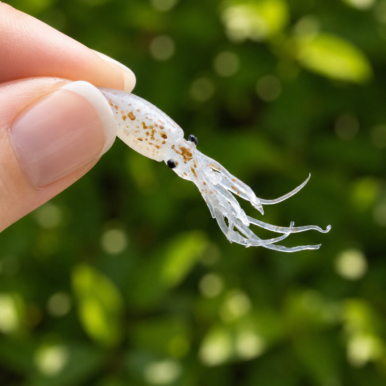 Miniature Raw Squid - Hand-Sculpted 1:6 Scale Fresh Baby Squid with Translucent Speckled Body & Tentacles, Realistic Seafood Dollhouse Food for Blythe & Barbie Kitchen Dioramas, Resin Jewelry & Polymer Clay Food