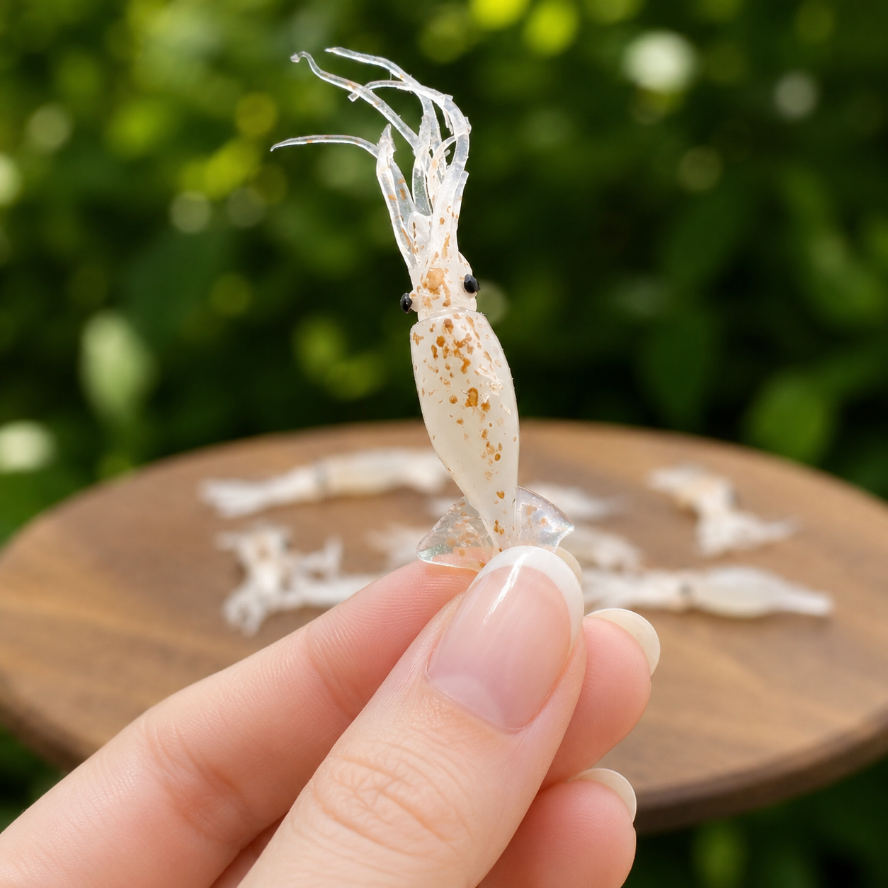 Miniature Raw Squid - Hand-Sculpted 1:6 Scale Fresh Baby Squid with Translucent Speckled Body & Tentacles, Realistic Seafood Dollhouse Food for Blythe & Barbie Kitchen Dioramas, Resin Jewelry & Polymer Clay Food