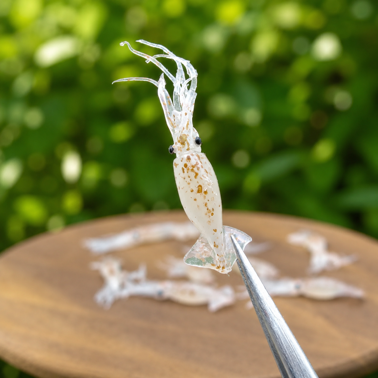 Miniature Raw Squid - Hand-Sculpted 1:6 Scale Fresh Baby Squid with Translucent Speckled Body & Tentacles, Realistic Seafood Dollhouse Food for Blythe & Barbie Kitchen Dioramas, Resin Jewelry & Polymer Clay Food