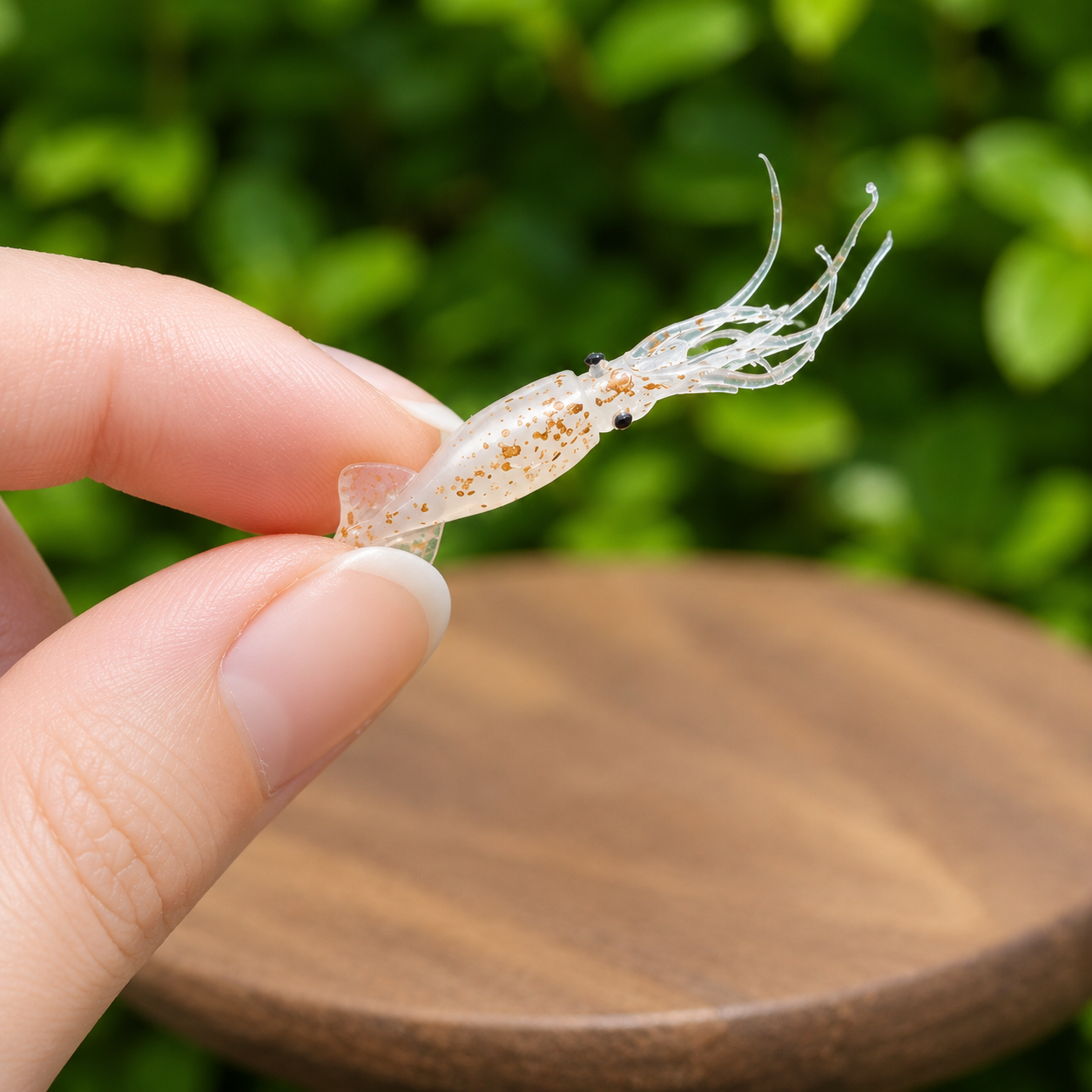 Miniature Raw Squid - Hand-Sculpted 1:6 Scale Fresh Baby Squid with Translucent Speckled Body & Tentacles, Realistic Seafood Dollhouse Food for Blythe & Barbie Kitchen Dioramas, Resin Jewelry & Polymer Clay Food