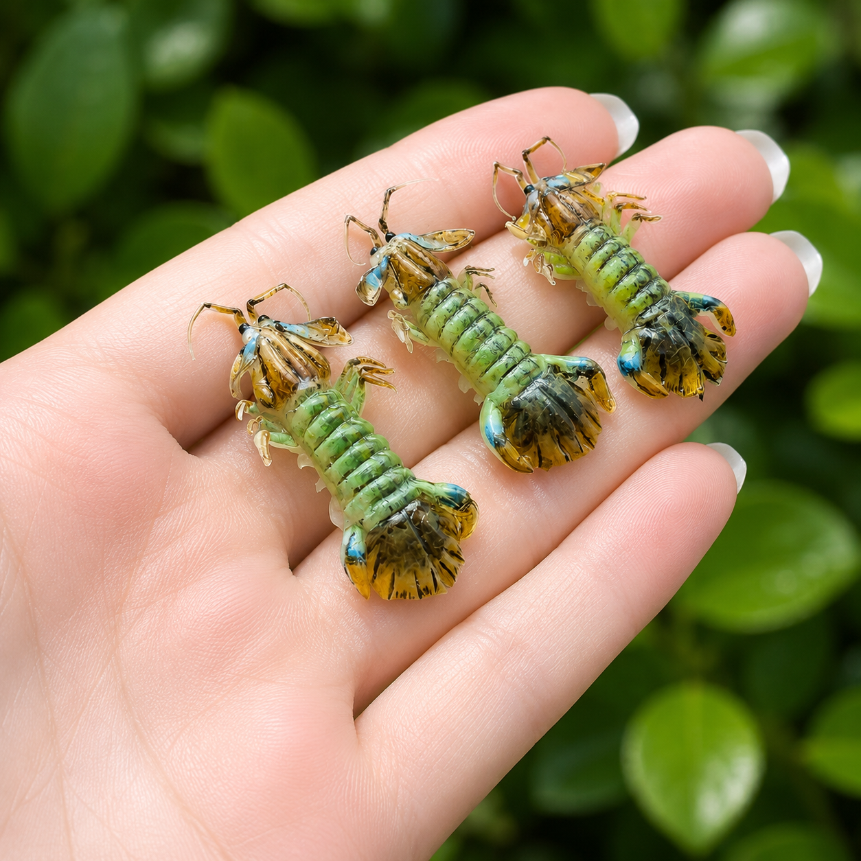 Miniature Mantis Shrimp - Hand-Sculpted 1:6 Scale Fresh Mantis Prawn with Segmented Shell, Blue-Edged Tail Fan & Antennae, Realistic Seafood Dollhouse Food for Blythe & Barbie Kitchen Dioramas, Resin Jewelry & Polymer Clay Food