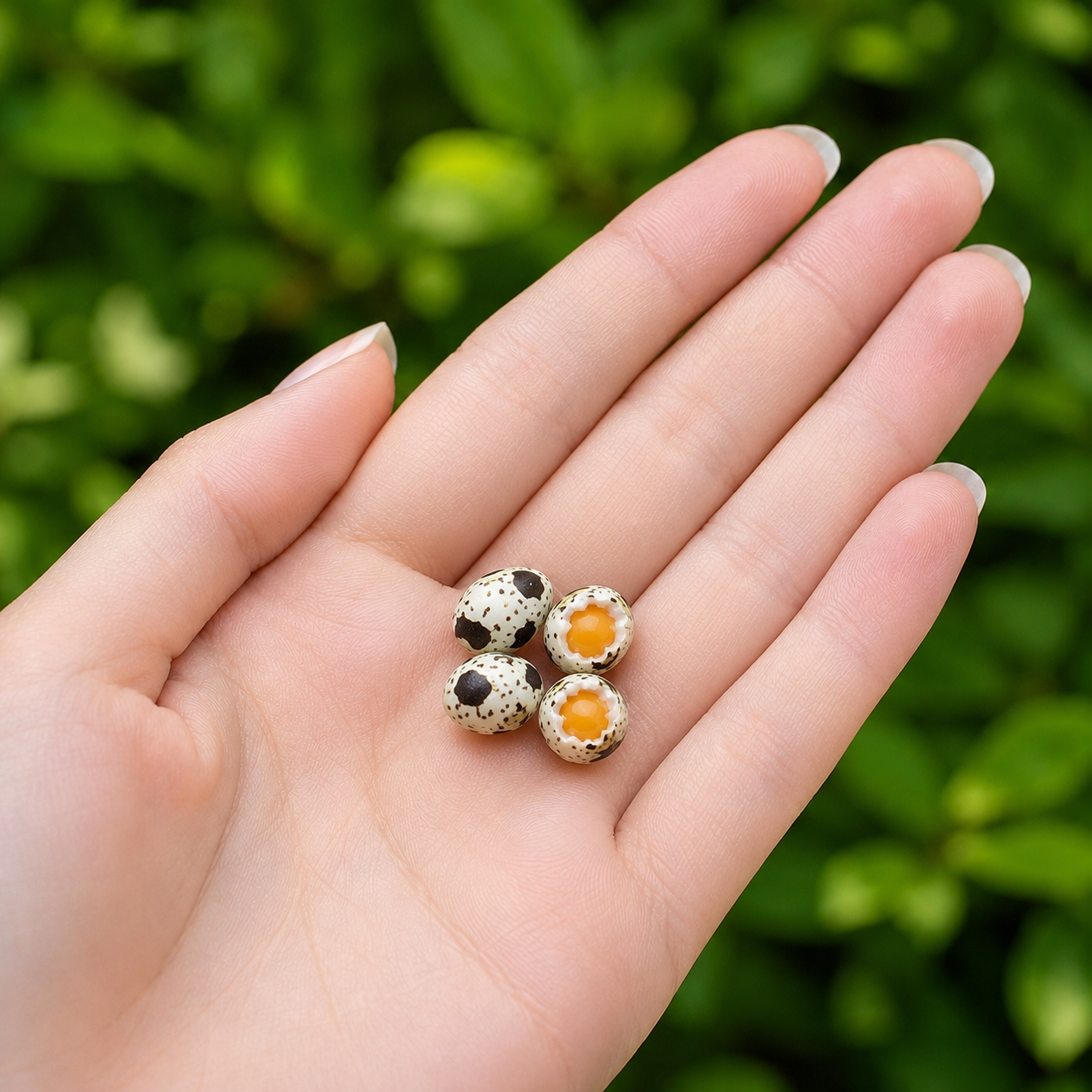 Miniature Quail Eggs - Hand-Sculpted 1:6 Scale Speckled Quail Eggs with Cracked-Open Yolk Detail, Realistic Dollhouse Food for Blythe & Barbie Kitchen Dioramas, Resin Jewelry & Polymer Clay Food