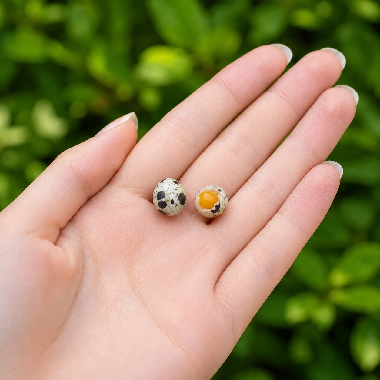 Miniature Quail Eggs - Hand-Sculpted 1:6 Scale Speckled Quail Eggs with Cracked-Open Yolk Detail, Realistic Dollhouse Food for Blythe & Barbie Kitchen Dioramas, Resin Jewelry & Polymer Clay Food