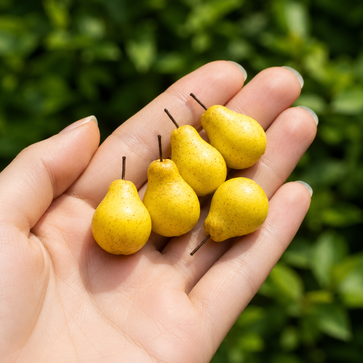5Pcs Miniature Pears - Hand-Sculpted 1:6 Scale Yellow Pears with Speckled Skin & Stems, Realistic Dollhouse Fruit for Blythe & Barbie Dioramas, Resin Jewelry & Polymer Clay Food