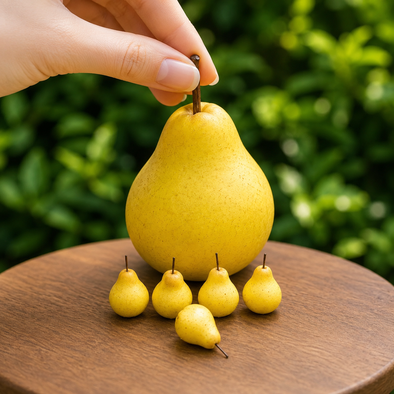 5Pcs Miniature Pears - Hand-Sculpted 1:6 Scale Yellow Pears with Speckled Skin & Stems, Realistic Dollhouse Fruit for Blythe & Barbie Dioramas, Resin Jewelry & Polymer Clay Food