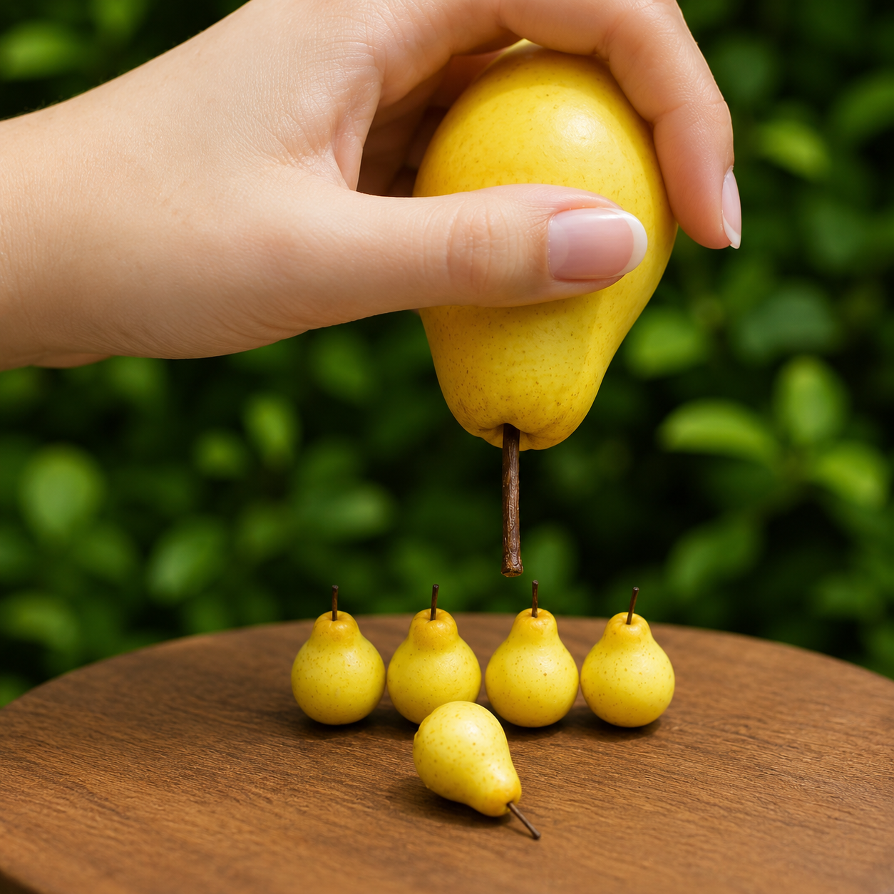 5Pcs Miniature Pears - Hand-Sculpted 1:6 Scale Yellow Pears with Speckled Skin & Stems, Realistic Dollhouse Fruit for Blythe & Barbie Dioramas, Resin Jewelry & Polymer Clay Food