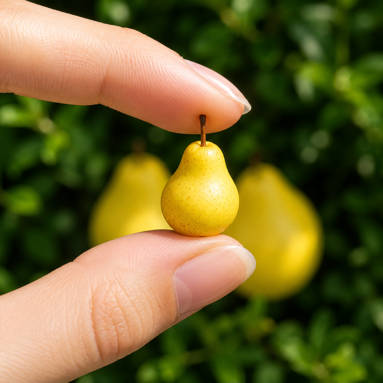 5Pcs Miniature Pears - Hand-Sculpted 1:6 Scale Yellow Pears with Speckled Skin & Stems, Realistic Dollhouse Fruit for Blythe & Barbie Dioramas, Resin Jewelry & Polymer Clay Food