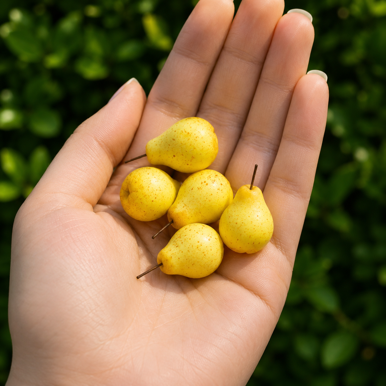 5Pcs Miniature Pears - Hand-Sculpted 1:6 Scale Yellow Pears with Speckled Skin & Stems, Realistic Dollhouse Fruit for Blythe & Barbie Dioramas, Resin Jewelry & Polymer Clay Food