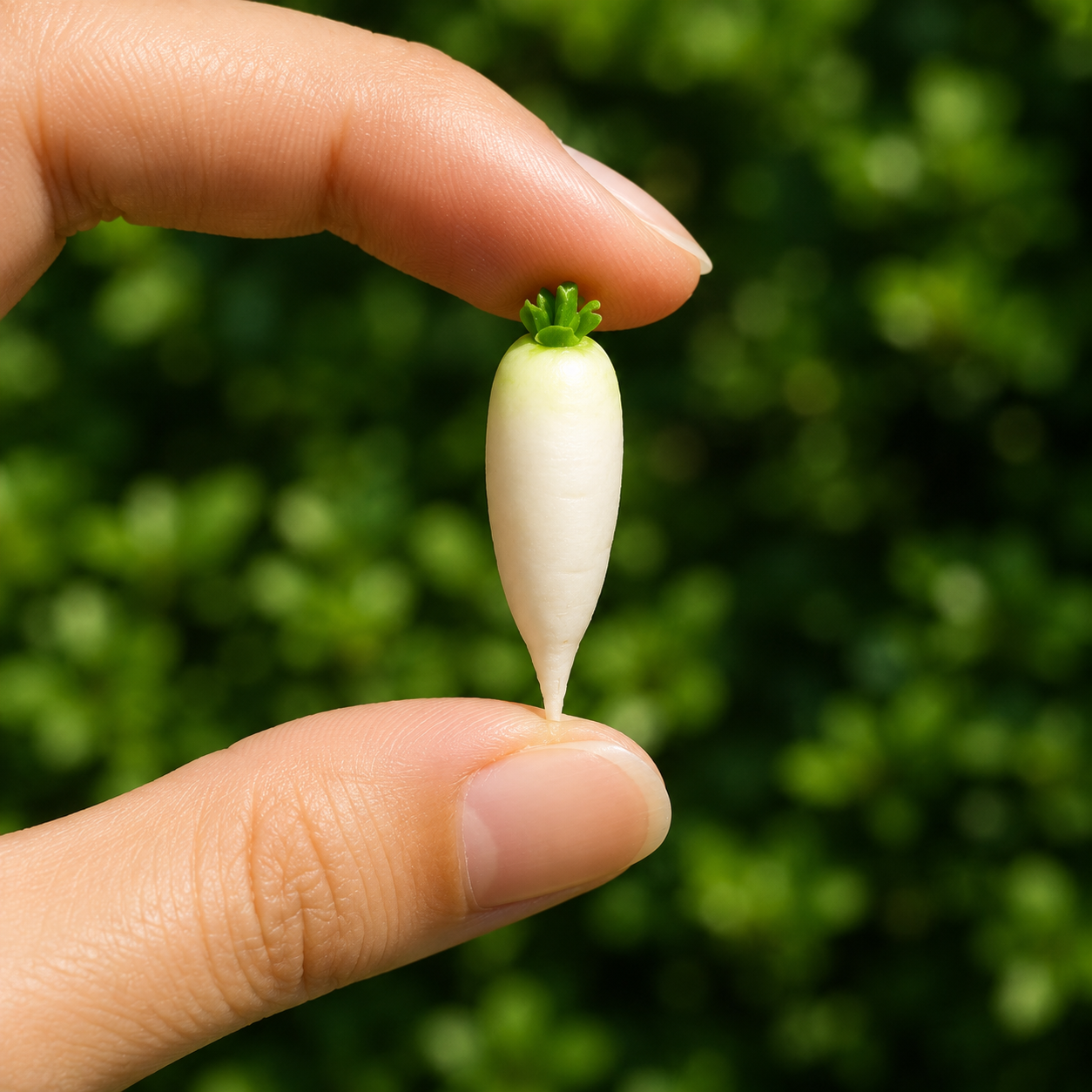 Miniature Daikon Radish - Hand-Sculpted 1:6 Scale White Radishes with Green Tops & Root Tails, Realistic Vegetable Dollhouse Food for Blythe & Barbie Kitchen Dioramas, Resin Jewelry & Polymer Clay Food