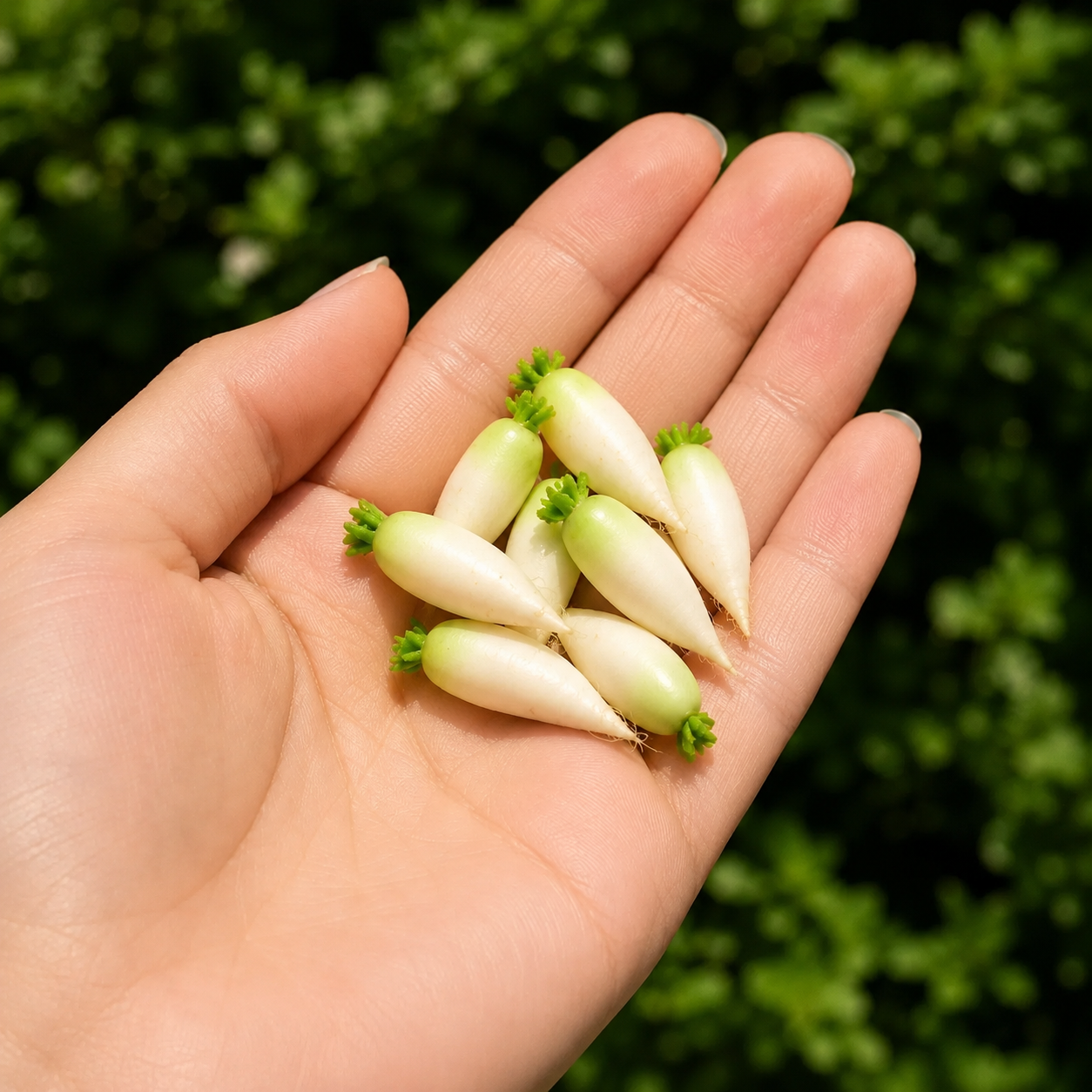 Miniature Daikon Radish - Hand-Sculpted 1:6 Scale White Radishes with Green Tops & Root Tails, Realistic Vegetable Dollhouse Food for Blythe & Barbie Kitchen Dioramas, Resin Jewelry & Polymer Clay Food